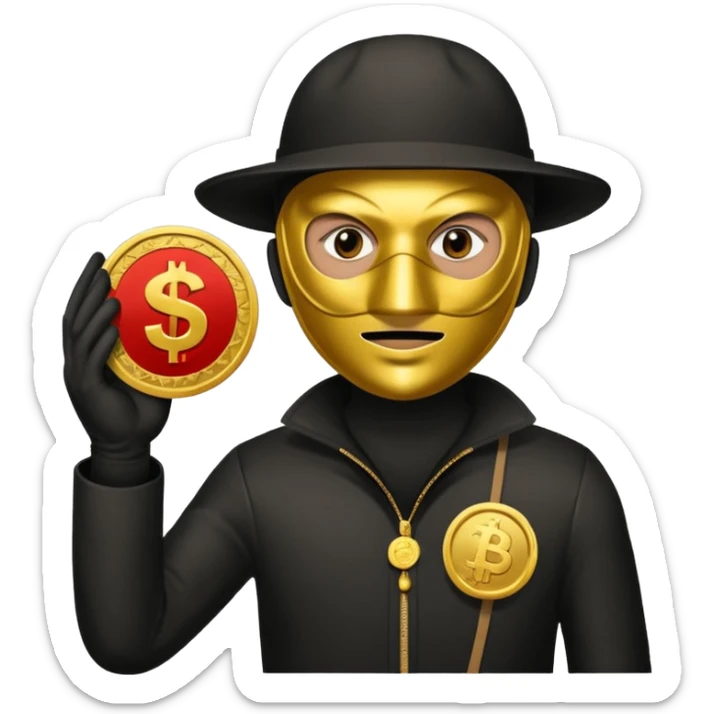 Robber emoji holding a 💰 wearing a mask that is made of robber suit without showing his hand the 💰 need to be in the left sticker