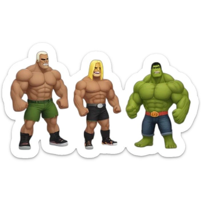 hulk with hulk hogan and the rock and jon cena  and george from rampage sticker