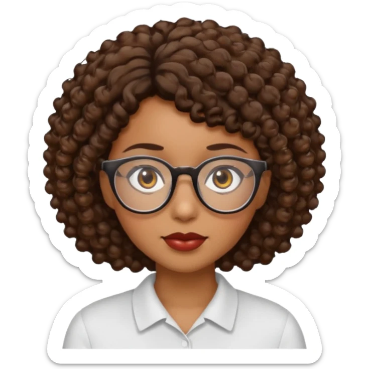 black woman brown eyes brown short curly hair with glasses sticker