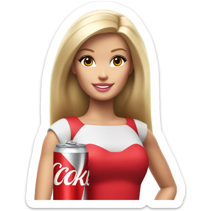Blonde Barbie wearing red and holding a Diet Coke  sticker