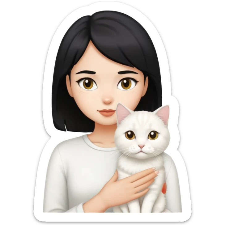 black short hair girl with a British white Longhair cat sticker
