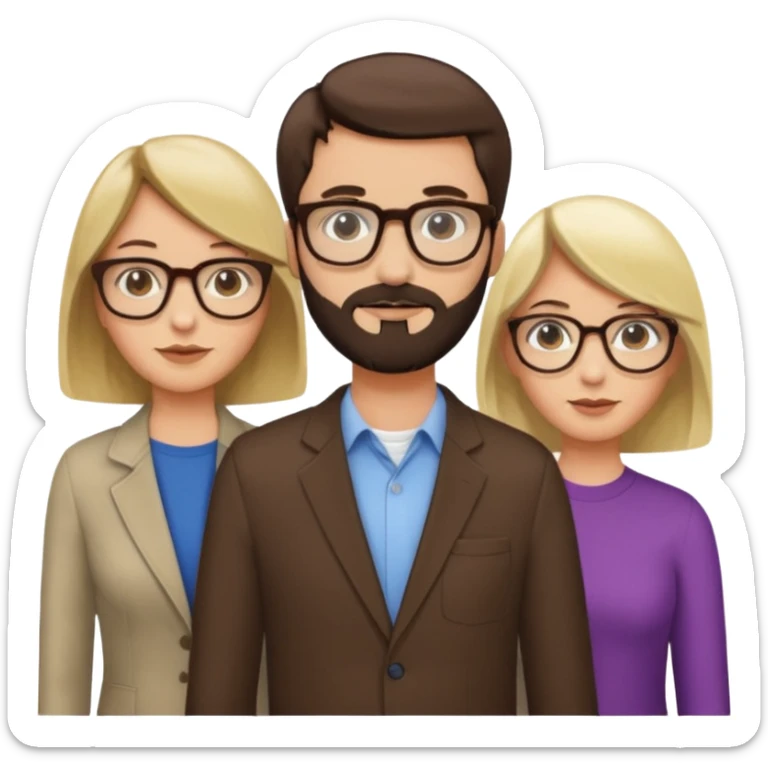 Four people including a man with hair and glasses, a man with a beard and no glasses, a woman with long brown hair and no glasses and a woman with a blonde bob and no glasses sticker