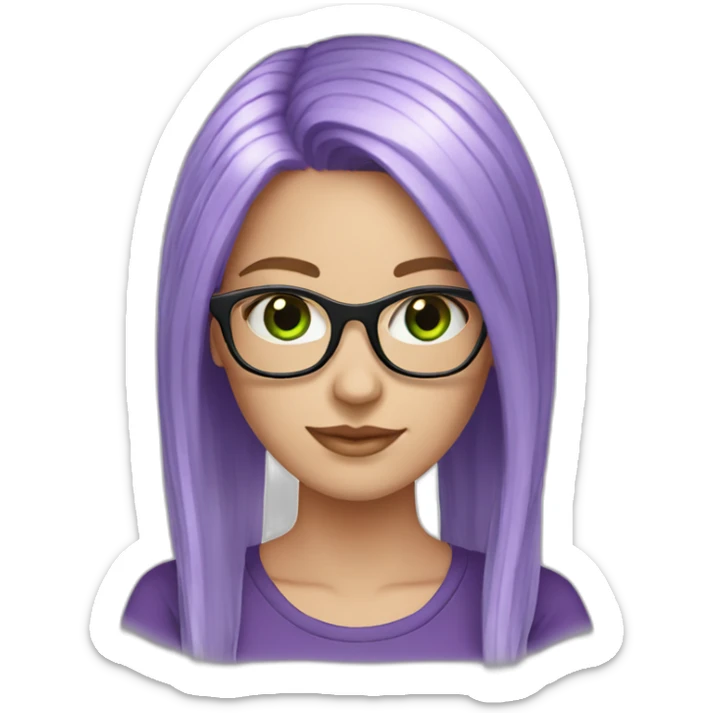 white-girl-purple-hair-green-eyes-square-glasses sticker