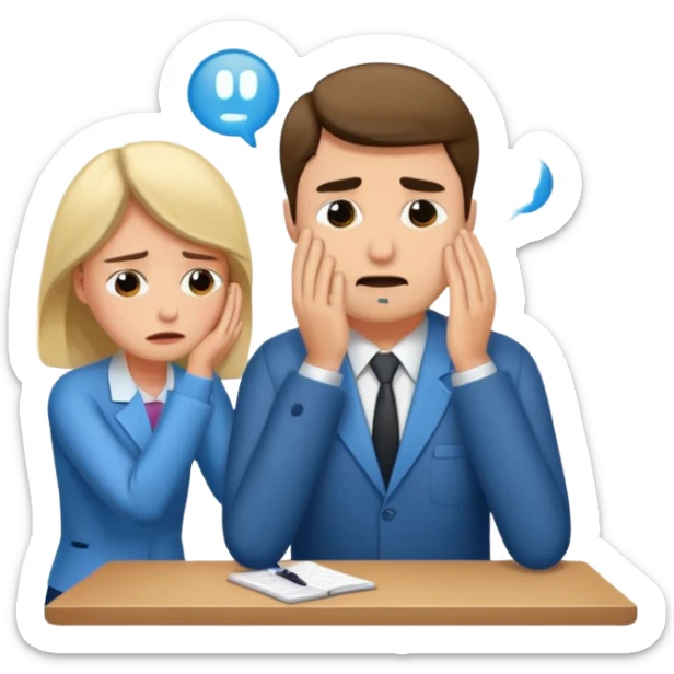 Crying man at the psychological session ( woman is psychologist supporting man) sticker