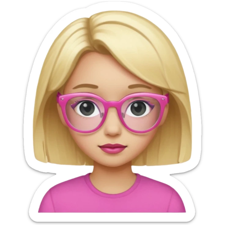 blonde girl with black eyes and light skin and pink glasses sticker