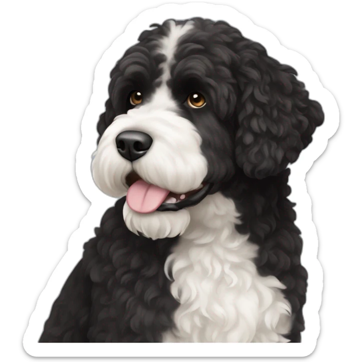 black face Portuguese water dog with white chin and chest sticker