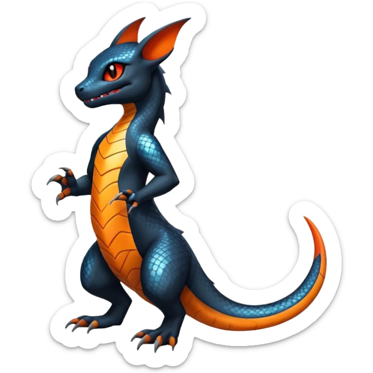Shiny Salandit-Umbreon-Charmeleon-Fakémon-hybrid-creature (full body)  sticker
