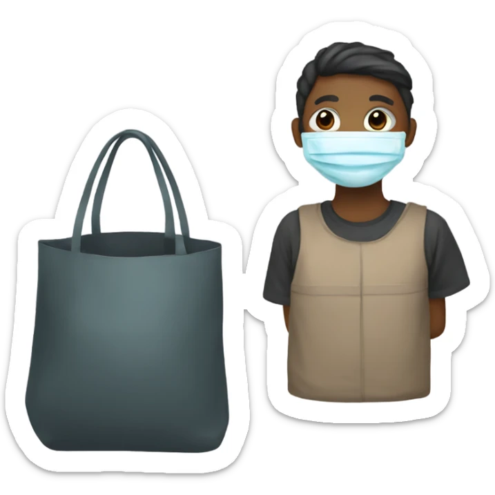 Person in mask and has a bag of koney on sticker