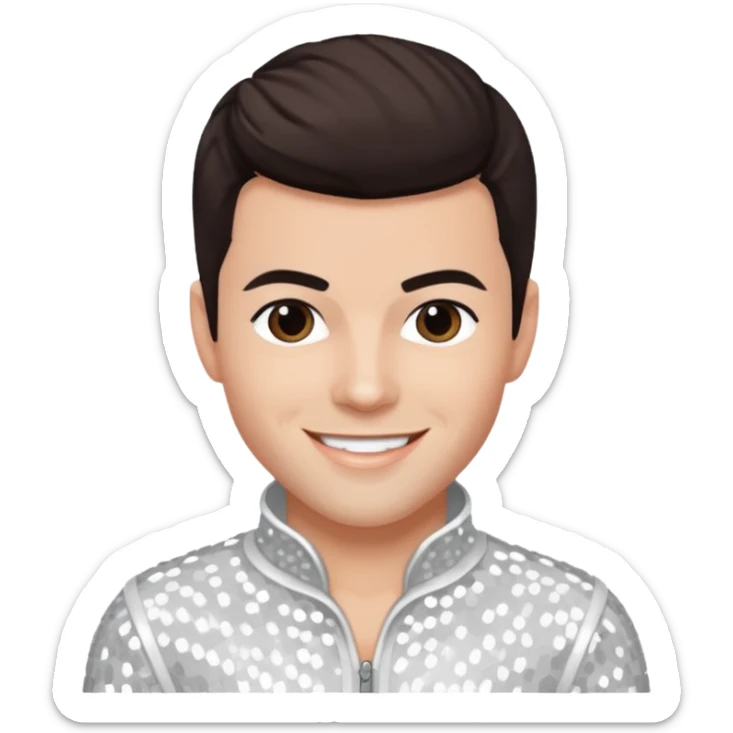 Jordan Knight from NKOTB with dark brown hair, white sequin outfit sticker