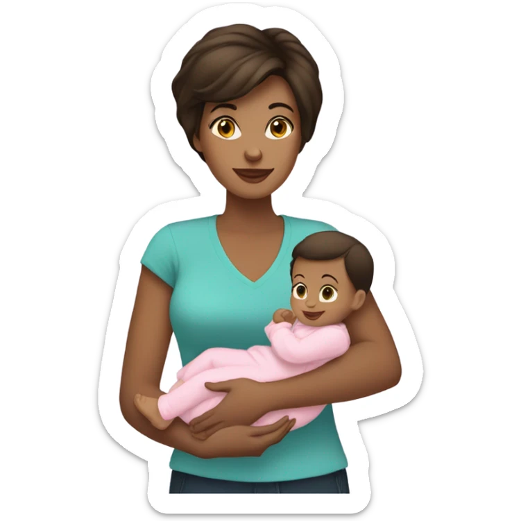Brunette short hair mother holding baby girl sticker