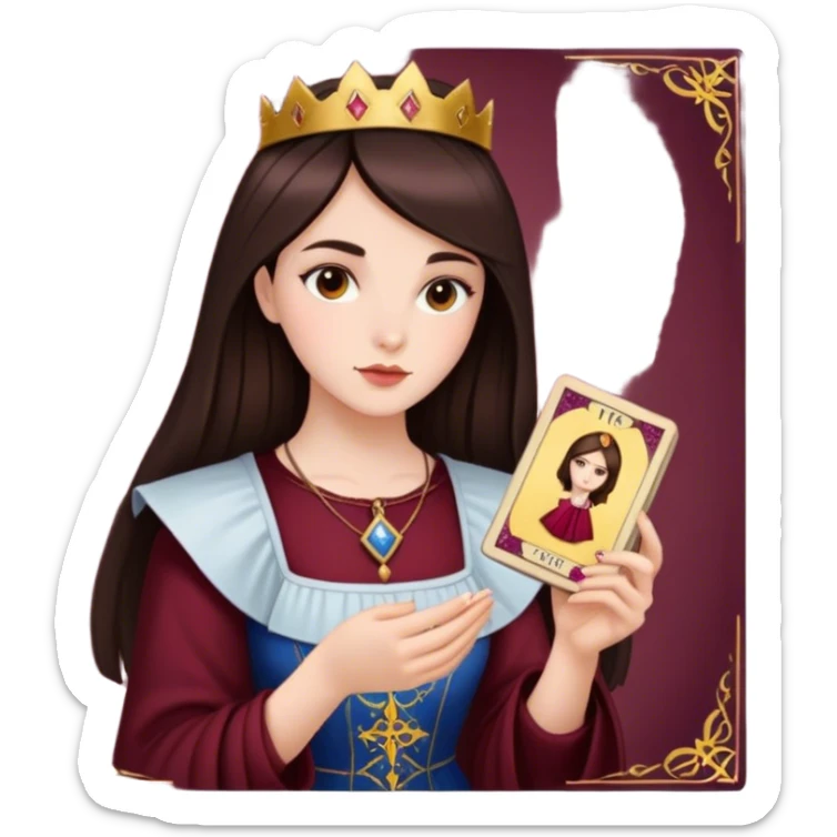 A brunette girl with a square hairstyle reading the Burgundy tarot sticker