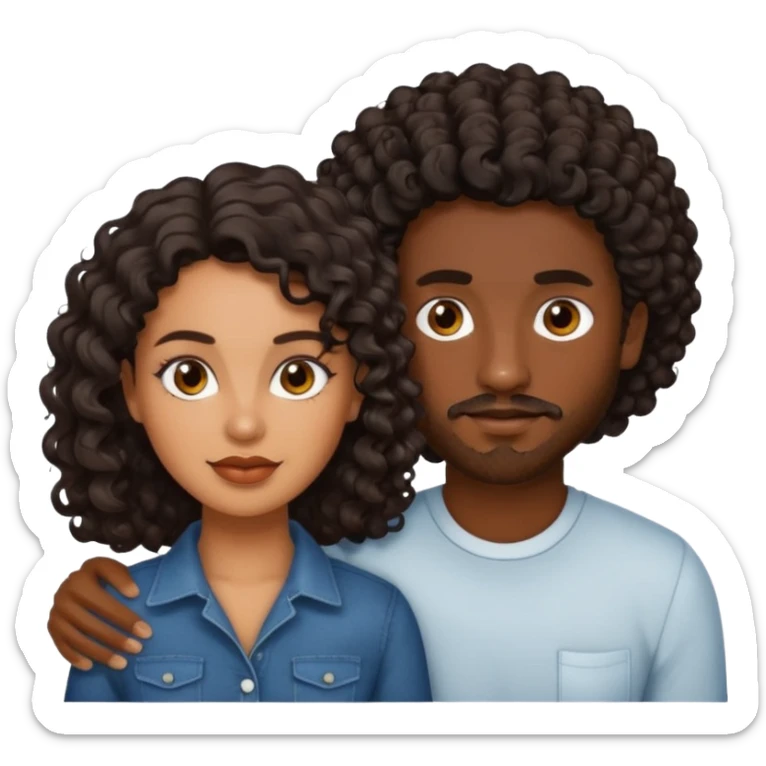 Dark brown skin man with a light beard and a curly   fade haircut with dark brown eyes with a brown skin  Latina woman with dark wavy hair  sticker