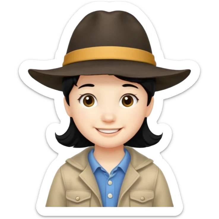 very small tourist kid with big hat and black hair sticker