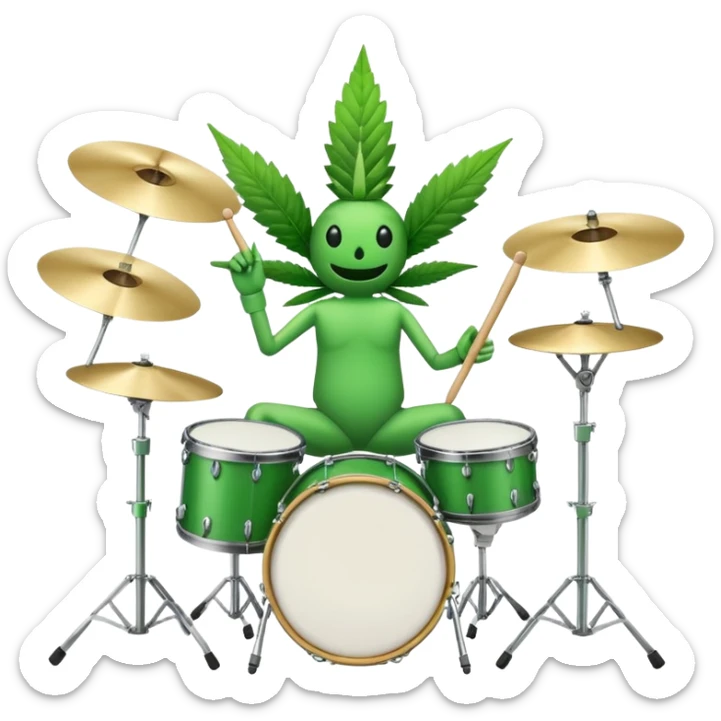 I wanna change up my whole image on Twitch. Currently I have a green galaxy with a planet and moon with a super hero type dude all green outfit with a green serrated cape shaped like a weed leaf and his hair is also shaped like a weed leaf. But I wanna go with something different and simplified. I wanna just go with a Cannabis Bud with maybe stick arms and legs with maybe like green sneakers. that way I can have him play drums, guitar or singing with a mic for my Sub Emoji's for Twitch. Do you think you could help me? sticker