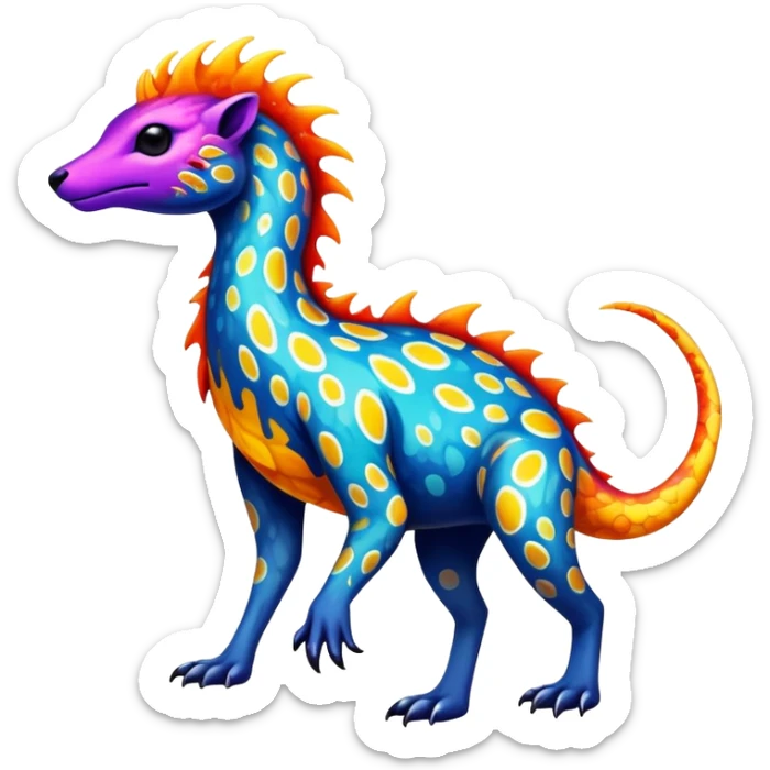 a colorful edgy vernid-fionbri-animal-creature with splash patterns, full body sticker