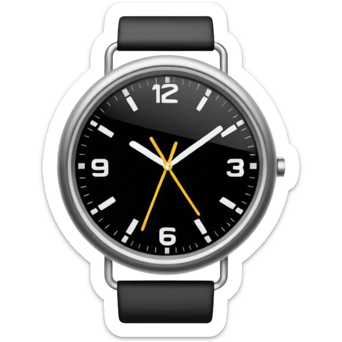 necesito un reloj, ilustrado minimalista, a blancoy negro, con linea delgada , como un icono sticker