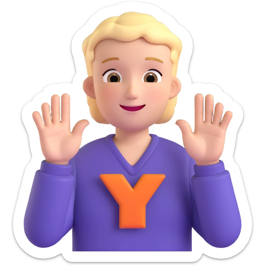 a cheerful person making a plus sign with their fingers in front of their chest, one hand horizontal, one vertical, expressive and welcoming, minimal background sticker