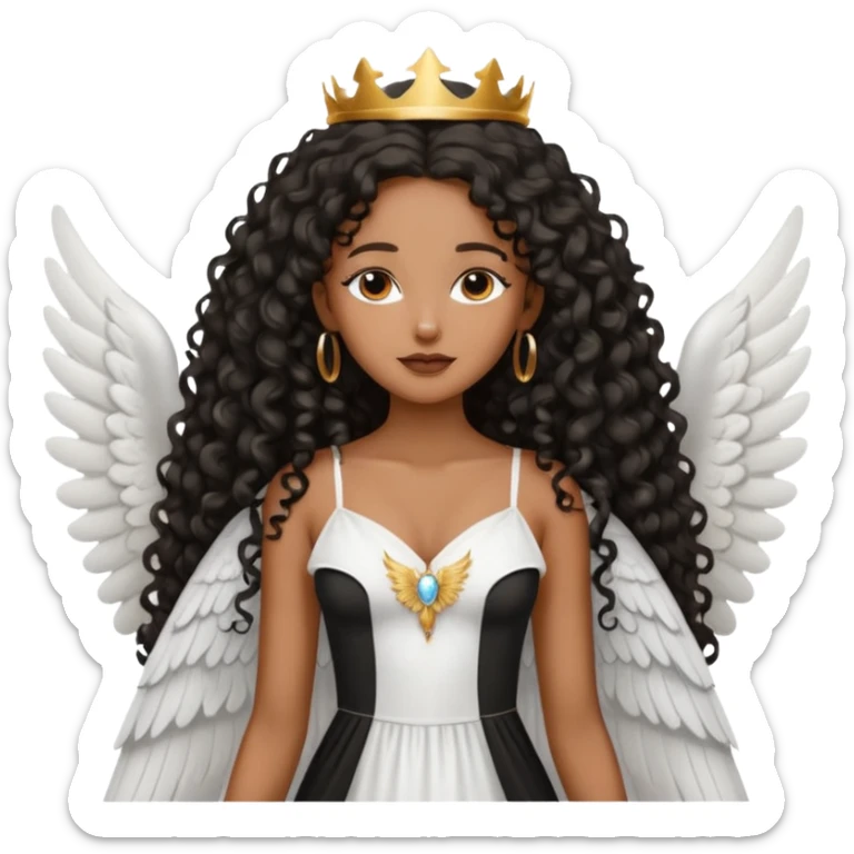 Angel wing white dress black queen long curly hair  sticker