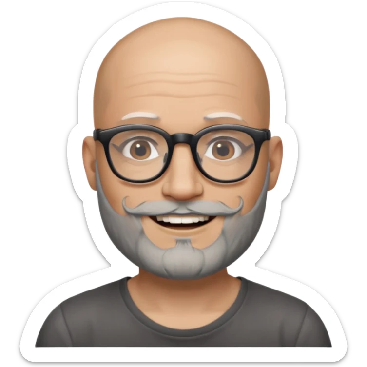 Bald man with salt and pepper beard and glasses and tattoos sticker