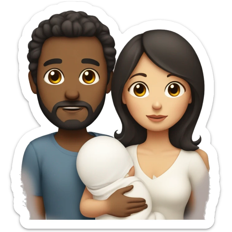 one newborn with dark haired mother & bearded father, all white skin sticker