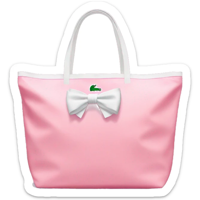 pink lacoste tote bag with one white bow on left side of the bag  sticker