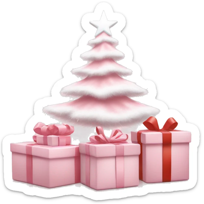 Light pink Christmas gifts under a white Christmas tree  sticker