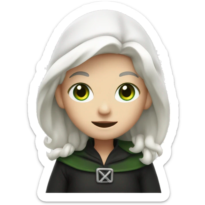 Young witch with white hair, white skin, cap, green eyes, thumbs up   sticker