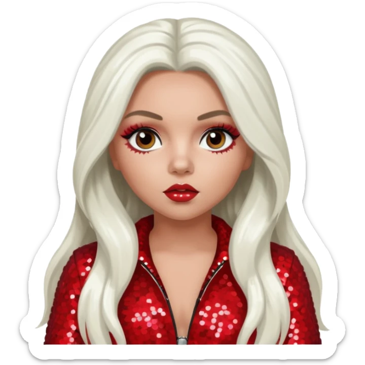 Jesy Nelson from Little Mix with long white hair, red sequin outfit sticker