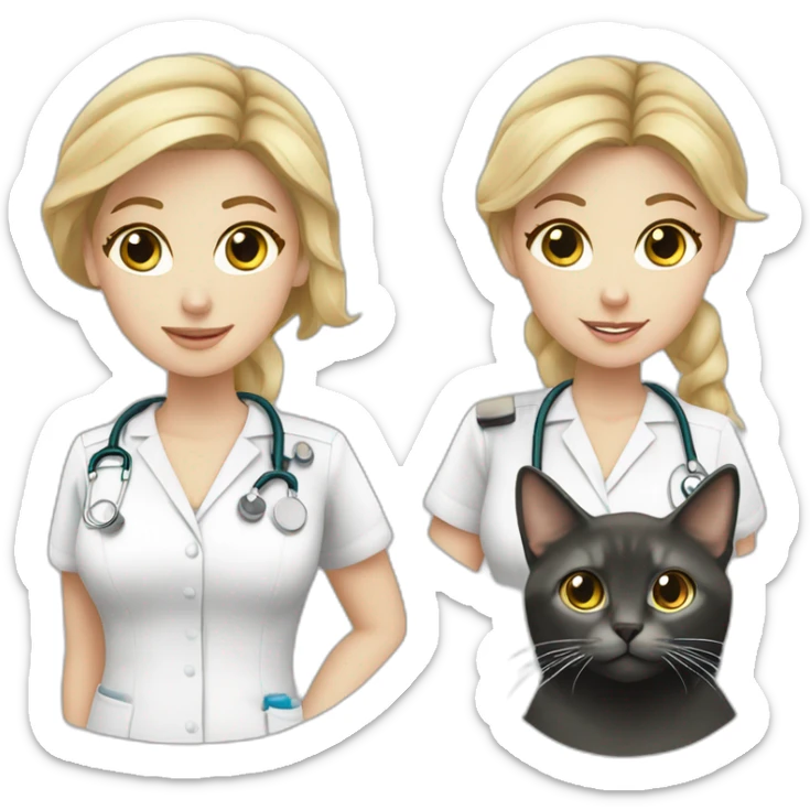 Nurse Blond white girl with 2 cats  one dark grey and one black sticker
