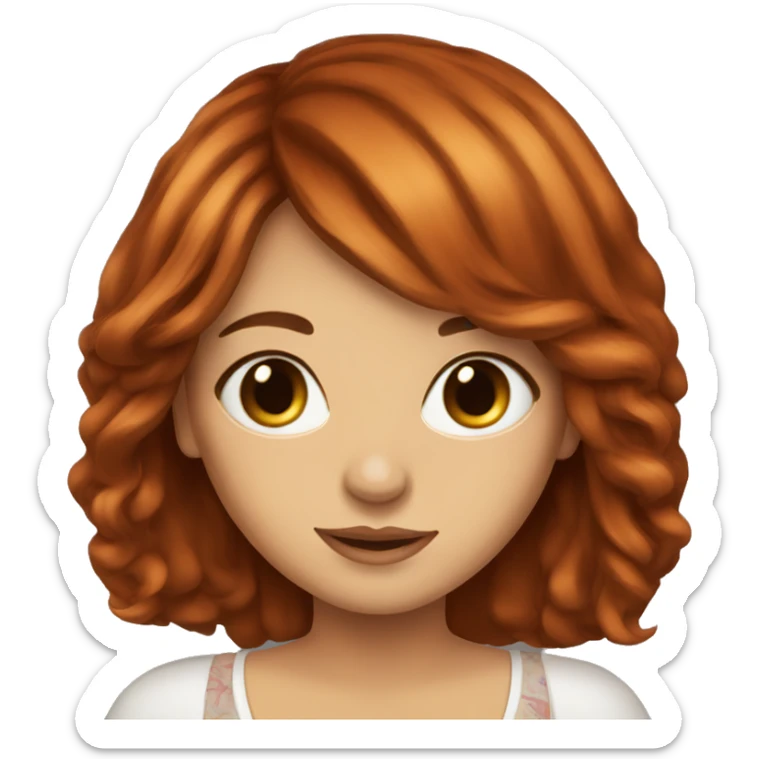 beautiful girl with long red brown hair and curtain bangs sticker