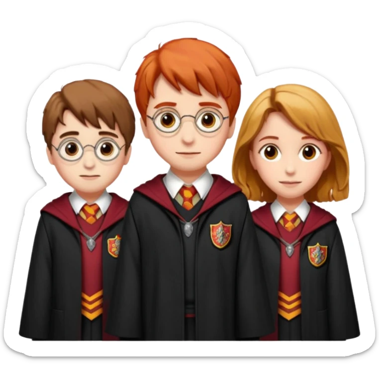 harry potter, ronald weasley and hermione granger in gryfinndor uniform sticker