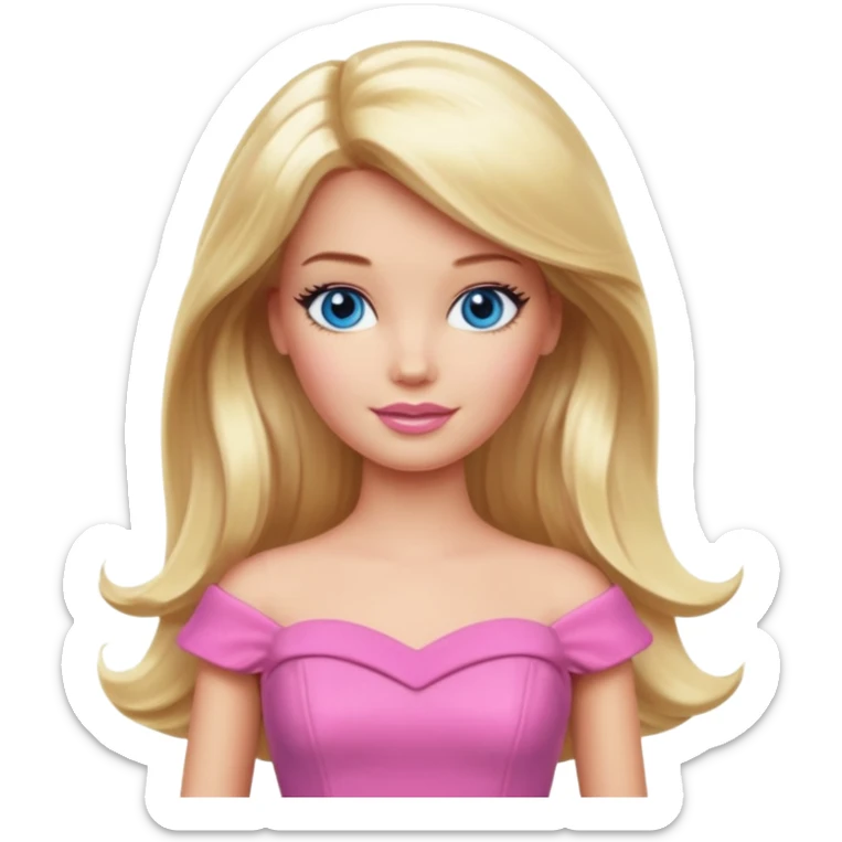 barbie, long blonde hair, pink dress, with blue eyes sticker