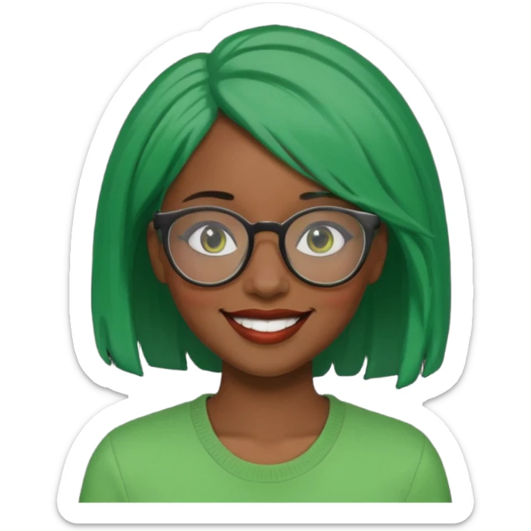 black woman with green hair and glasses sticker