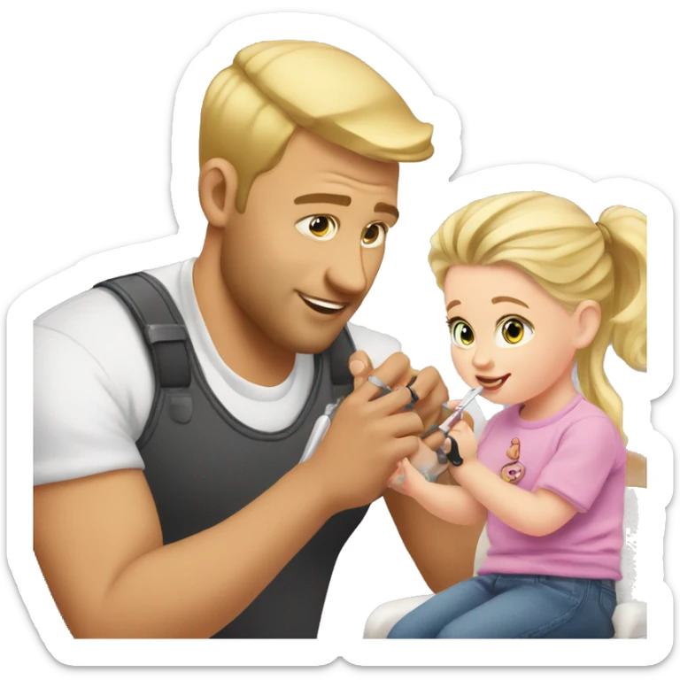 blonde babydaughter gives blonde dad a manicure sticker
