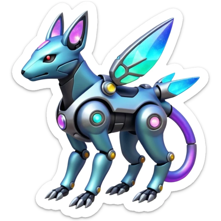 Mechanical Nebulae Colorful Shiny Iridescent Futuristic Modern Cybernetic Protogen-Fakémon-Pokémon-creature-fusion (full body) sticker