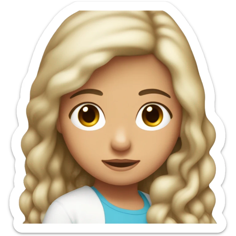 Una niña blanca con pelo crespo y castaño durmiendo con un peluche de delfín  sticker