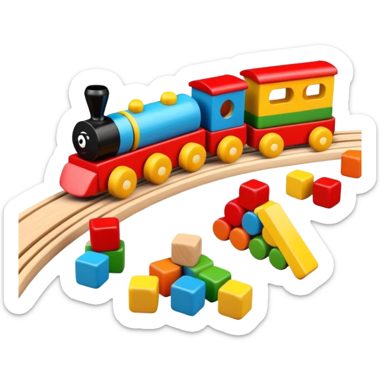 wooden toys set with blocks, train, and stacking rings for children sticker