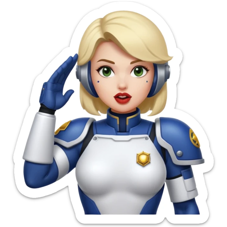 woman space marine in bodysuit salutes tongue out sticker
