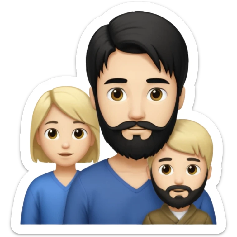 Man with long black hair tied in a tail and beard with a young blond with short hair but no beard sticker