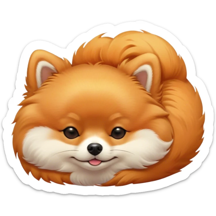 Meme-Worthy Cute Sleeping Orange Pomeranian Portrait Emoji, Head resting peacefully with a contented smile, showcasing a delightfully compact build and a luxuriously soft, fluffy orange Fur, eyes shut in a serene nap, Simplified yet hilariously adorable features, highly detailed, glowing with a soft, drowsy light, high shine, relaxed and utterly lovable, stylized with an air of playful laziness, bright and heartwarming, soft glowing outline, capturing the essence of a comically sleepy companion, so meme-worthy it feels like it could instantly become the next viral sensation of adorable slumber! sticker