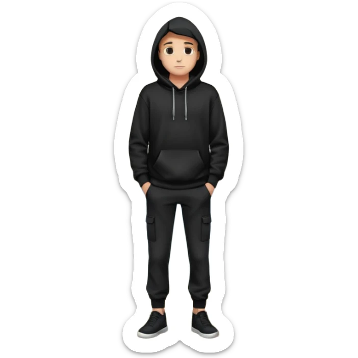 fullbody Mysterious sky man in black hoodie, hands in pockets and black pants sticker