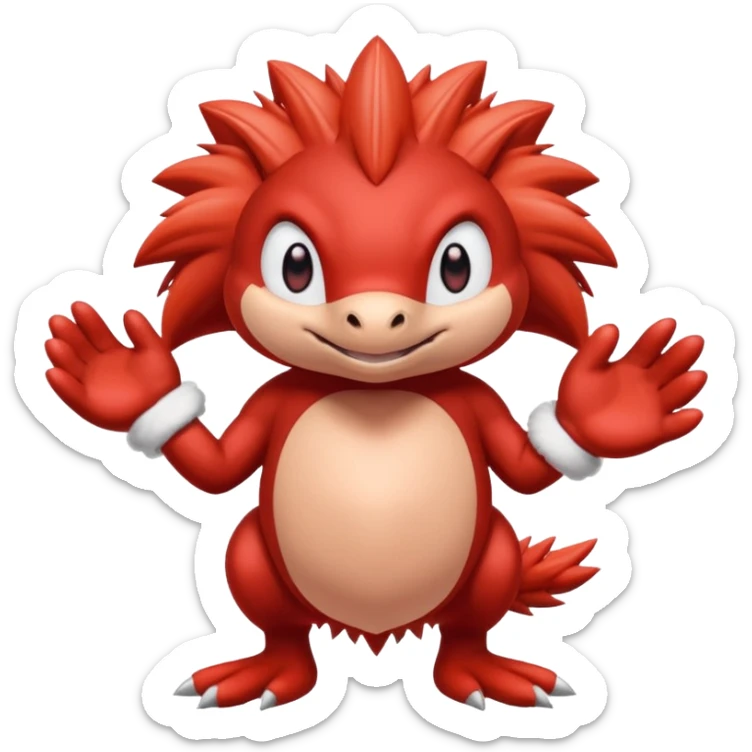 Sonic the hedgehogs friend knuckles a red animal with peach arms and white mittens that have no fingers , he’s a echidna with red eyes sticker