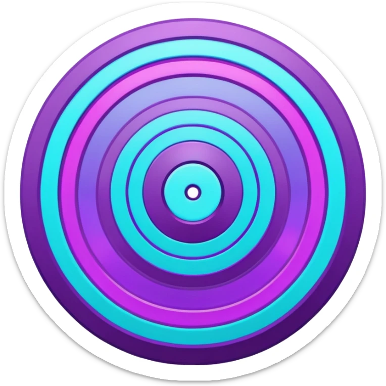 Flat bullseye target emoji, 2D icon, concentric rings, neon purple and cyan holographic glow, dark background, digital tech style, abstract sparkles, no depth, no face sticker