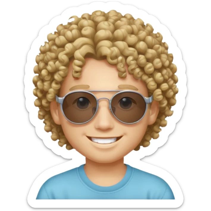 chico con pelo rizado, piel blanca y unas gafas de sol y2k sticker