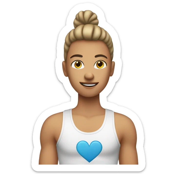 Caucasian healthy person wearing a tank top with a heart on the front sticker
