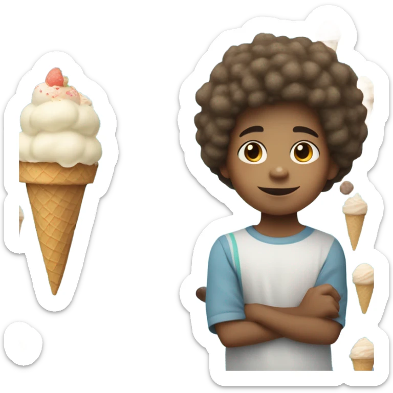 Light skin color fat boy nine years old with a small Afro eating ice cream   sticker