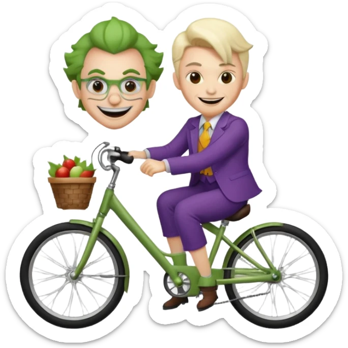 A teacher riding a bike with a joker-like aura sticker