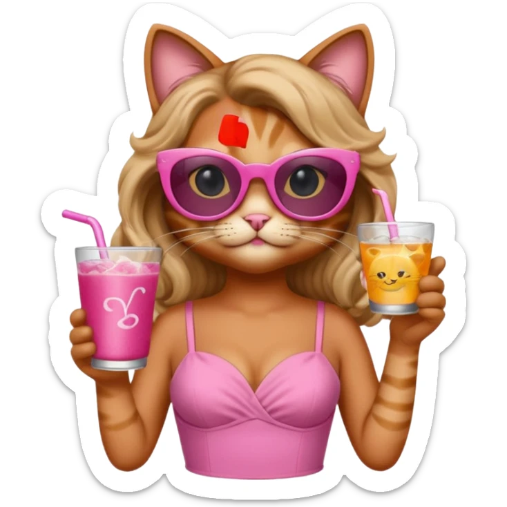 cat long curling hair in drink holders with sunglasses dikkine dress sticker