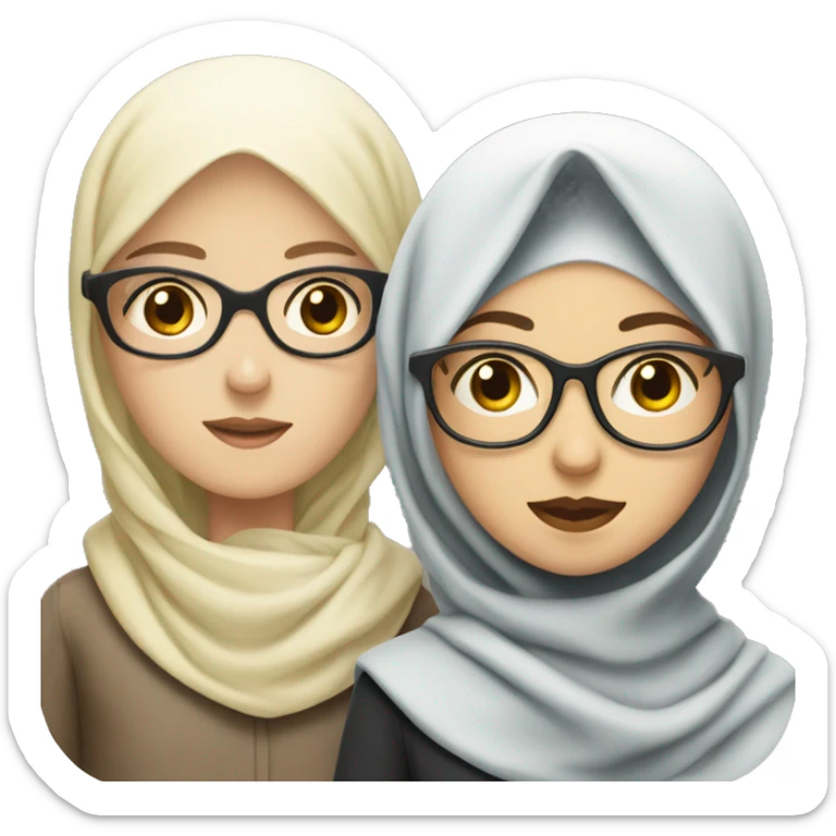 White girl wearing a hijab with a boy with drk hair and glasses sticker