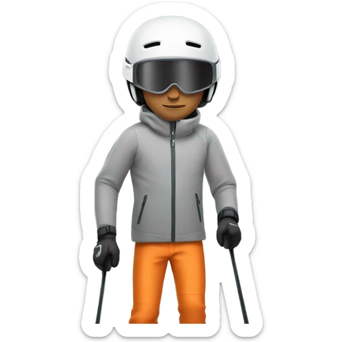 white man skiing wearing an GREY JACKET and a GREY HELMET and wearing ORANGE PANTS sticker